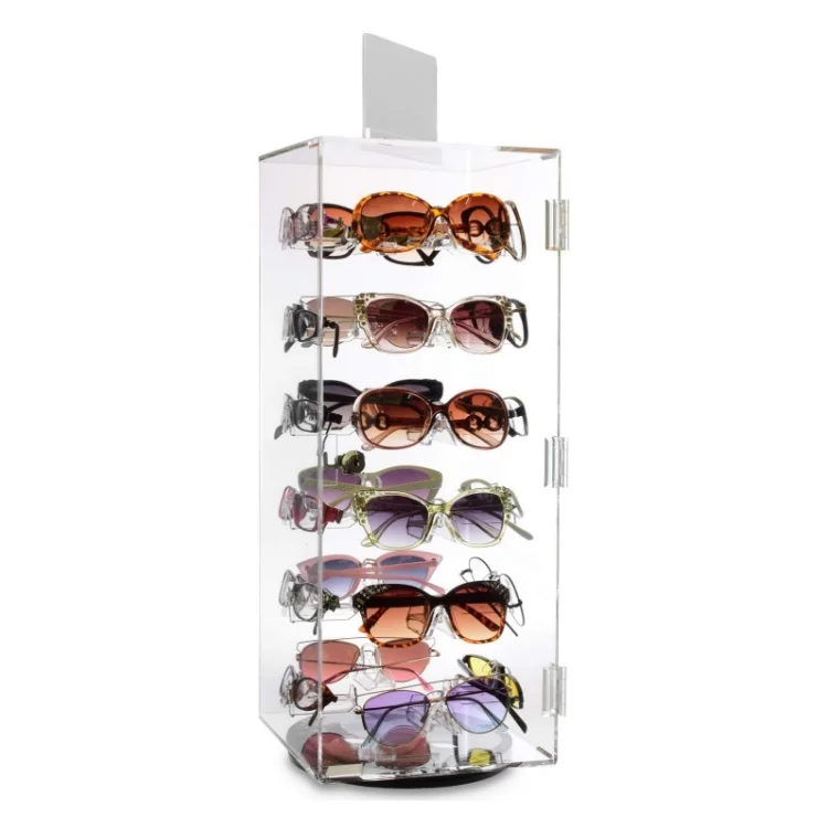 Acrylic lockable rotating sunglasses display box, acrylic sunglasses storage box, glasses display stand