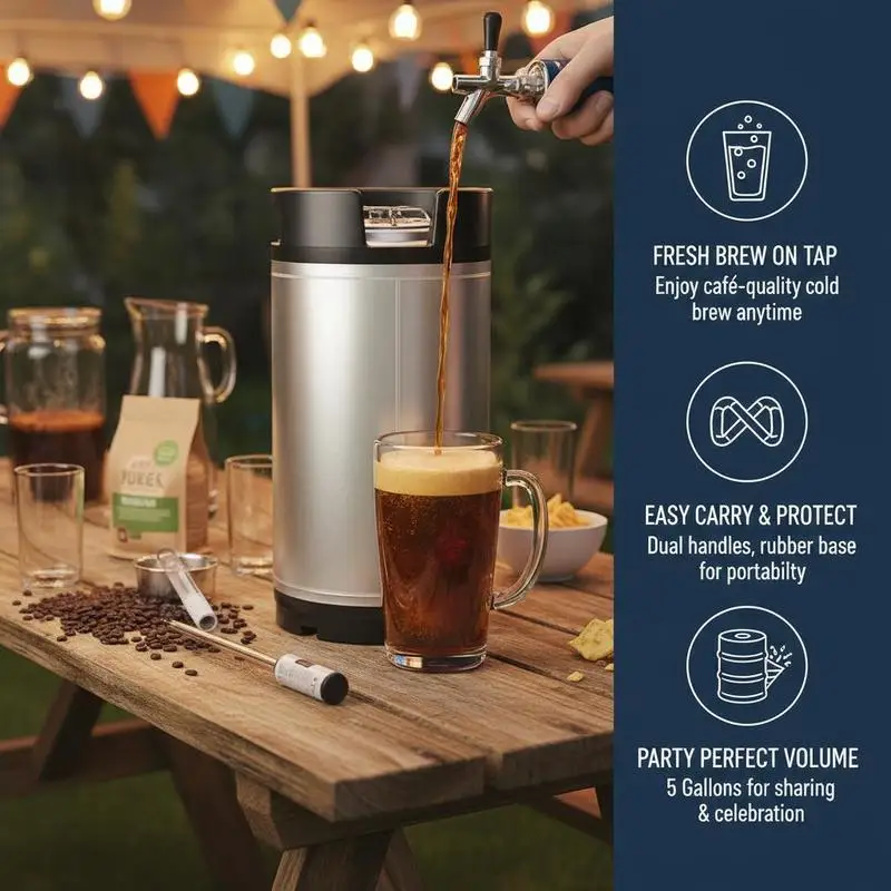 Home Brewing Canister 5 Gallon Ball Lock Container For Home Brewing Party Picnic, Double Rubber Handles Heavy-Duty Rubber Bottom SUS304 Material 1 PCS view 5