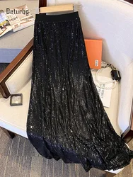 Sexy Celebrity Sequined Bodycon Long Skirts for Women Korean Fashion High Waist Black Prom Mermaid Skirt Faldas 2026 Spring K229