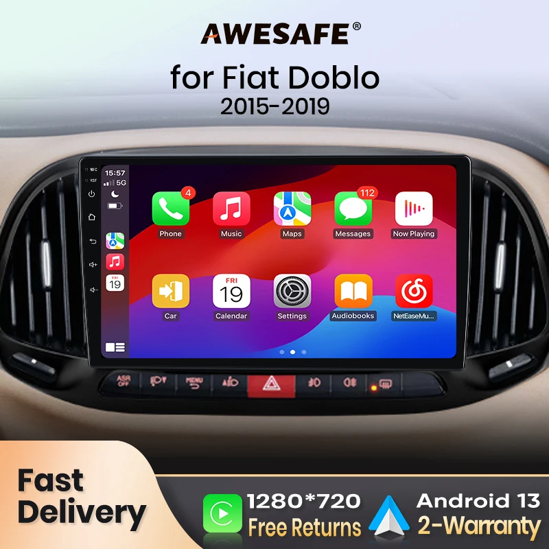 AWESAFE Wireless CarPlay for Apple Android Auto Radio for Fiat Doblo 2015 2016 2017 2018 2019 Multimedia Car Intelligent Systems