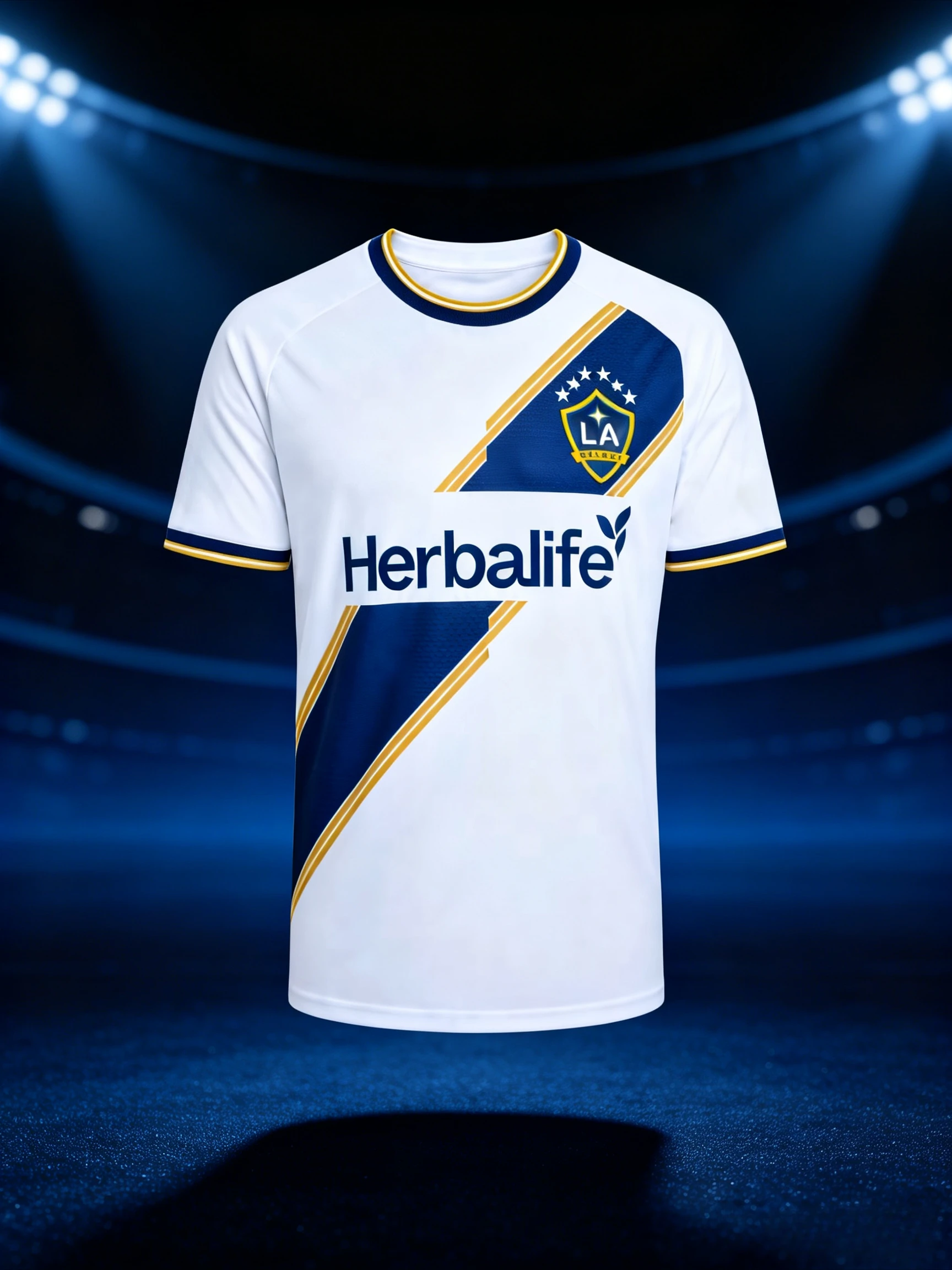 LA Galaxy 26-27 Home Soccer Jersey White Blue Gold Men Short Sleeve Crew Neck Football Shirt for Match Training