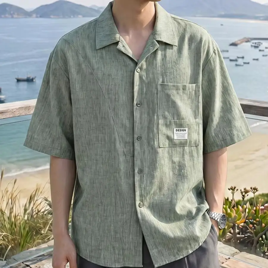 

Men's Short Sleeve Shirt Summer Breathable Loose Fit Casual Button Down Top Streetwear plus size