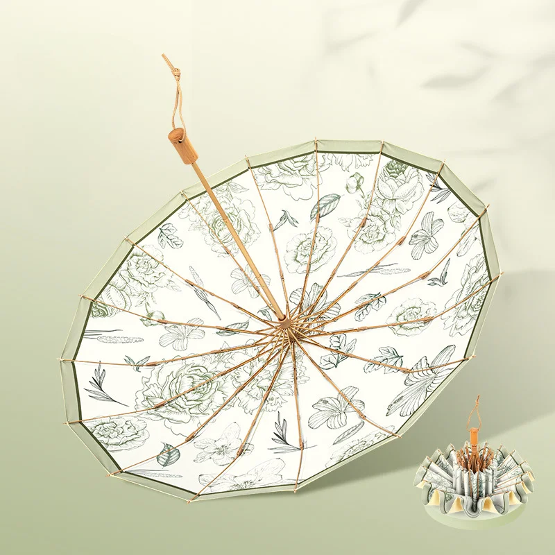 

Высококачественный 16-костный зонт двойного назначения, женский складной зонт от солнца, ветрозащитный ручной высококачественный зонт от солнца