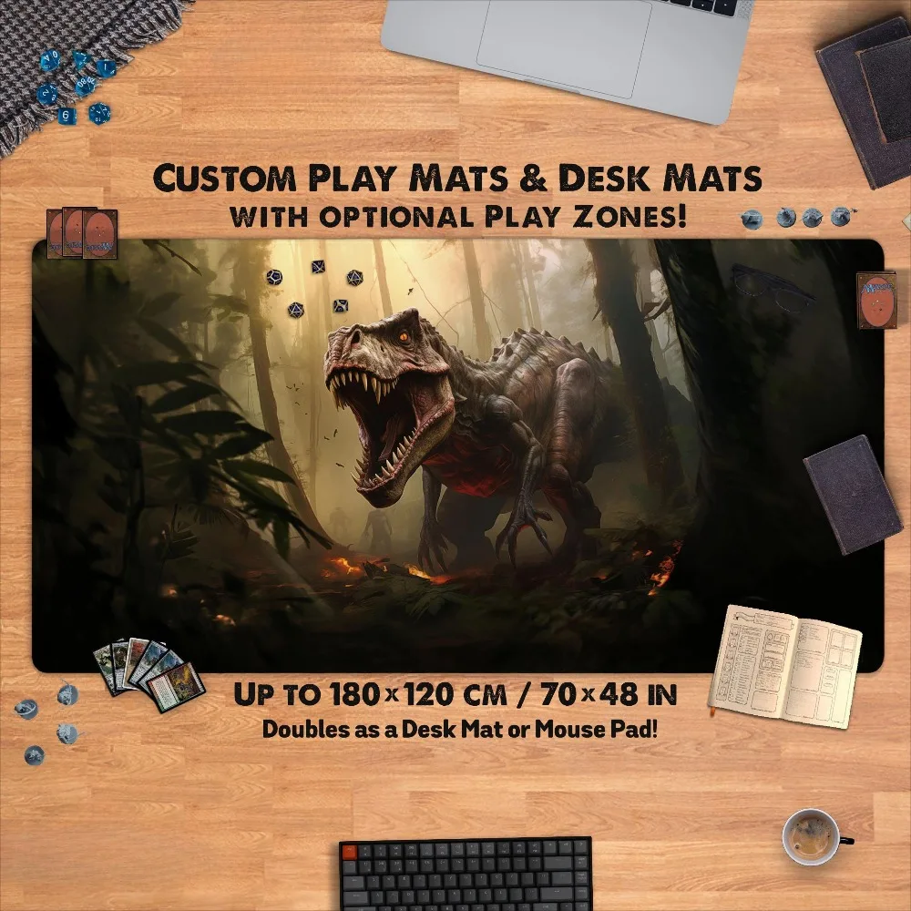 Dinosaur Playmat/Desk Mat, tcg card/board game dnd battle zones, stitched large custom giant Deskmat/Mouse pad desk accessories