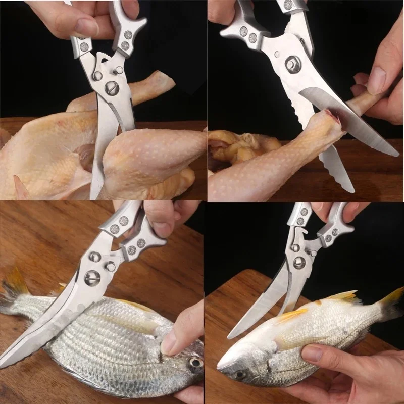 4Cr Stainless Steel Kitchen Scissors - Chicken Bone Shears Duck Fish Cutter Scale Clean Knife Fish Scissors for Kitchen Gadgets