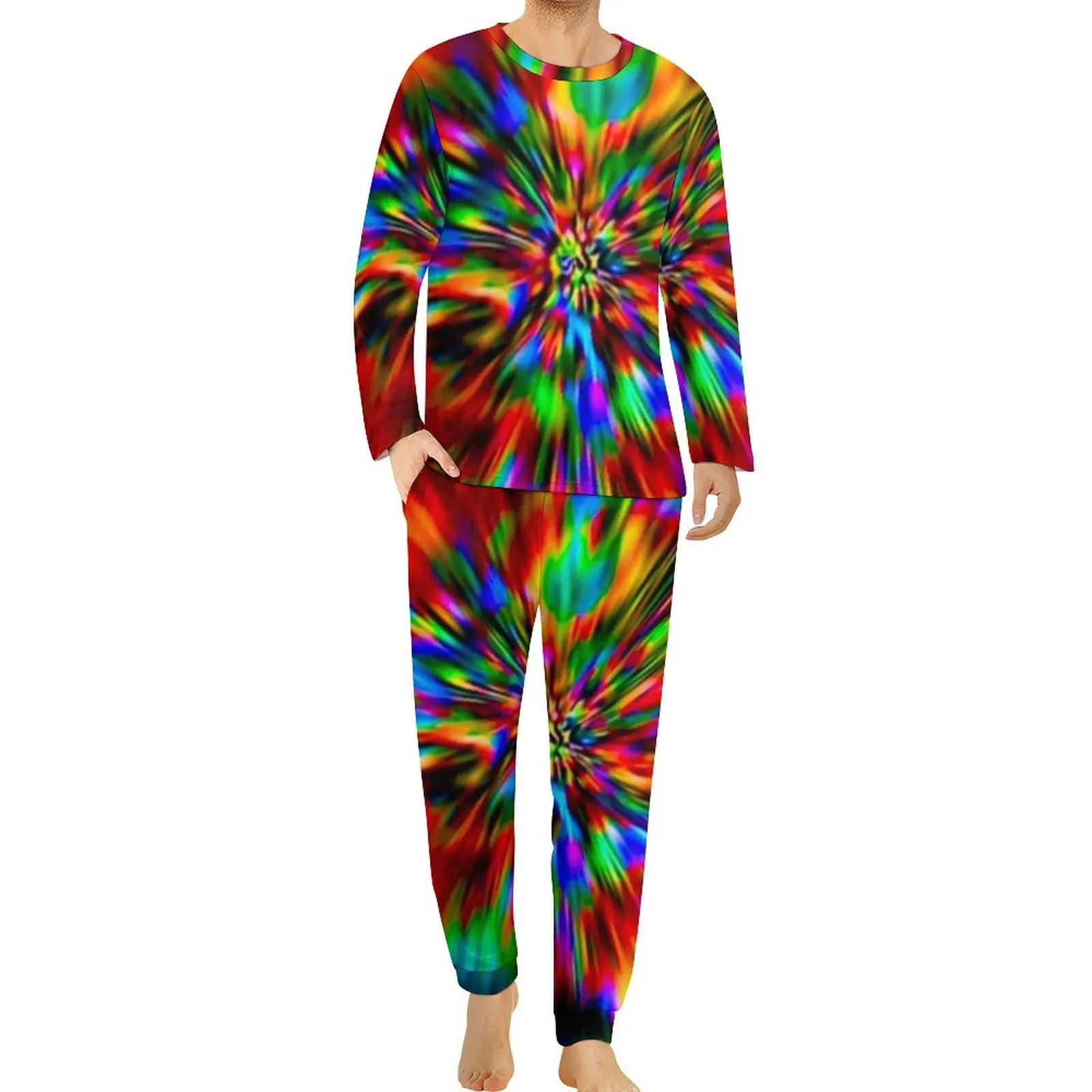 Rainbow Psychedelic Pajamas Long Sleeve Tie-Dye Pattern Two Piece Home Pajama Sets Spring Men Design Romantic Big Size Nightwear