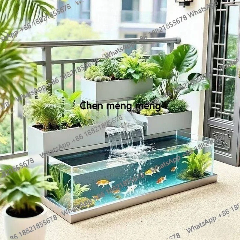 Balcony Creative Flowing Water Fish Tank Flower Box Metal Acrylic Lucky Terrace  Circulating  Fish  Pool  Courtyard  Combination