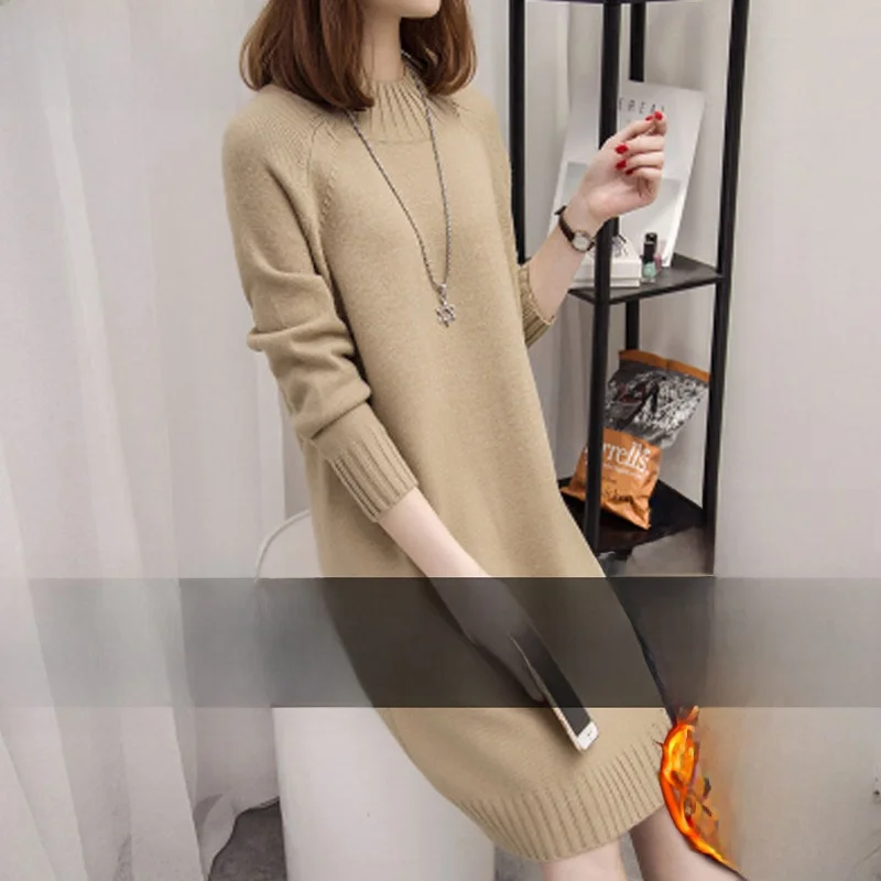 

Women's Fce Lined Oversized Thiened f High Collar Sweater Autumn Winter New Sle Faionable Long Outerwear Base Layer