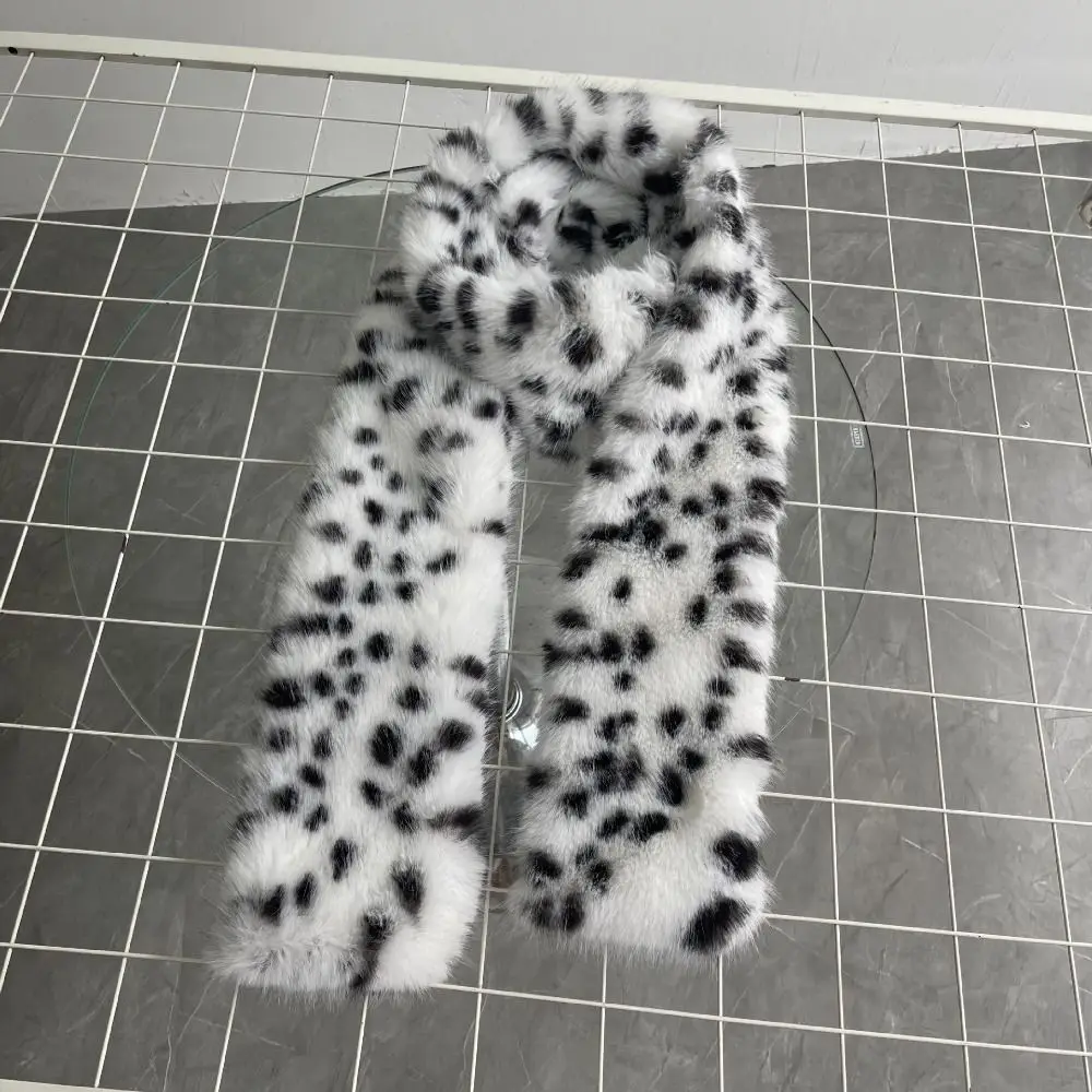 Warm Thickened Scarf Soft Warm Lining Winter Scarf Lengthened Leopard Pattern Leopard Print Scarf Outdoor Riding