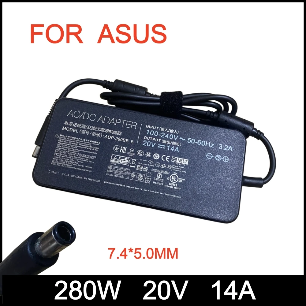 Genuine 280W 20V 14A Laptop Charger Adapter For Asus ROG Strix G15 G513R G513Q G532L G751 G751J MSI GL65 Leopard GE75 Raider