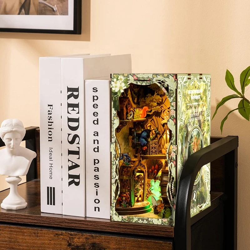 

Miniature Model Kits Secret World of The Forest DIY Wooden Book Nook Shelf Insert With Furniture Bookshelf Bookend Friends Gifts