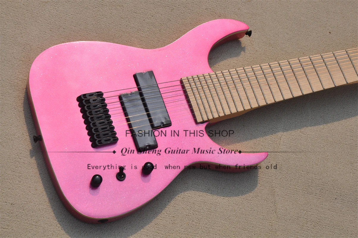 9 String Electric Guitar Pink Flash Guitar ASH Wood Body  Maple Fingerboard Fixed Bridge Black Tuners Black Mach Guitar