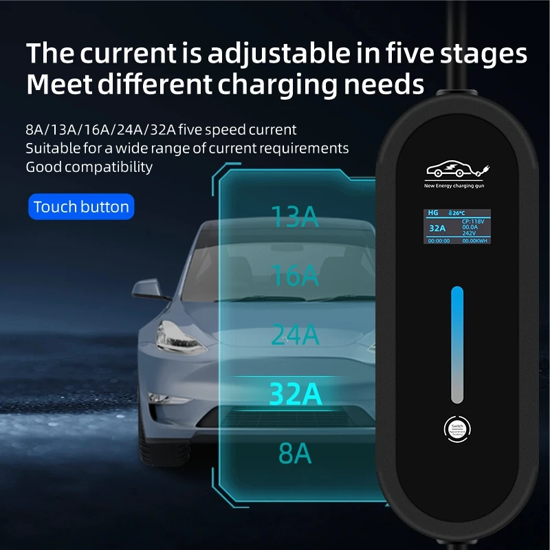 ROMADA 7KW 32A EV Portable Charger 3M 5M 10M 15M 20M Cable Type2 IEC62196 EVSE CEE Plug Wallbox Adapter For Electric Vehicle