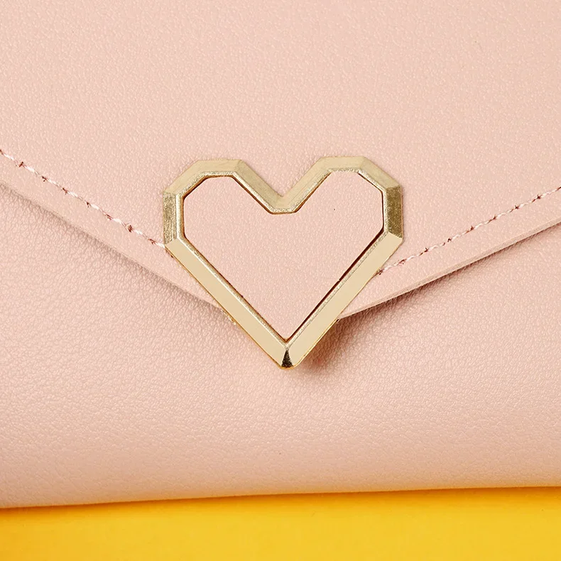 Nueva cartera para mujer con hebilla en forma de corazón, cartera larga triple para mujer, bolso de mano, monedero, bolso para tarjetas de estudiante, tarjetero