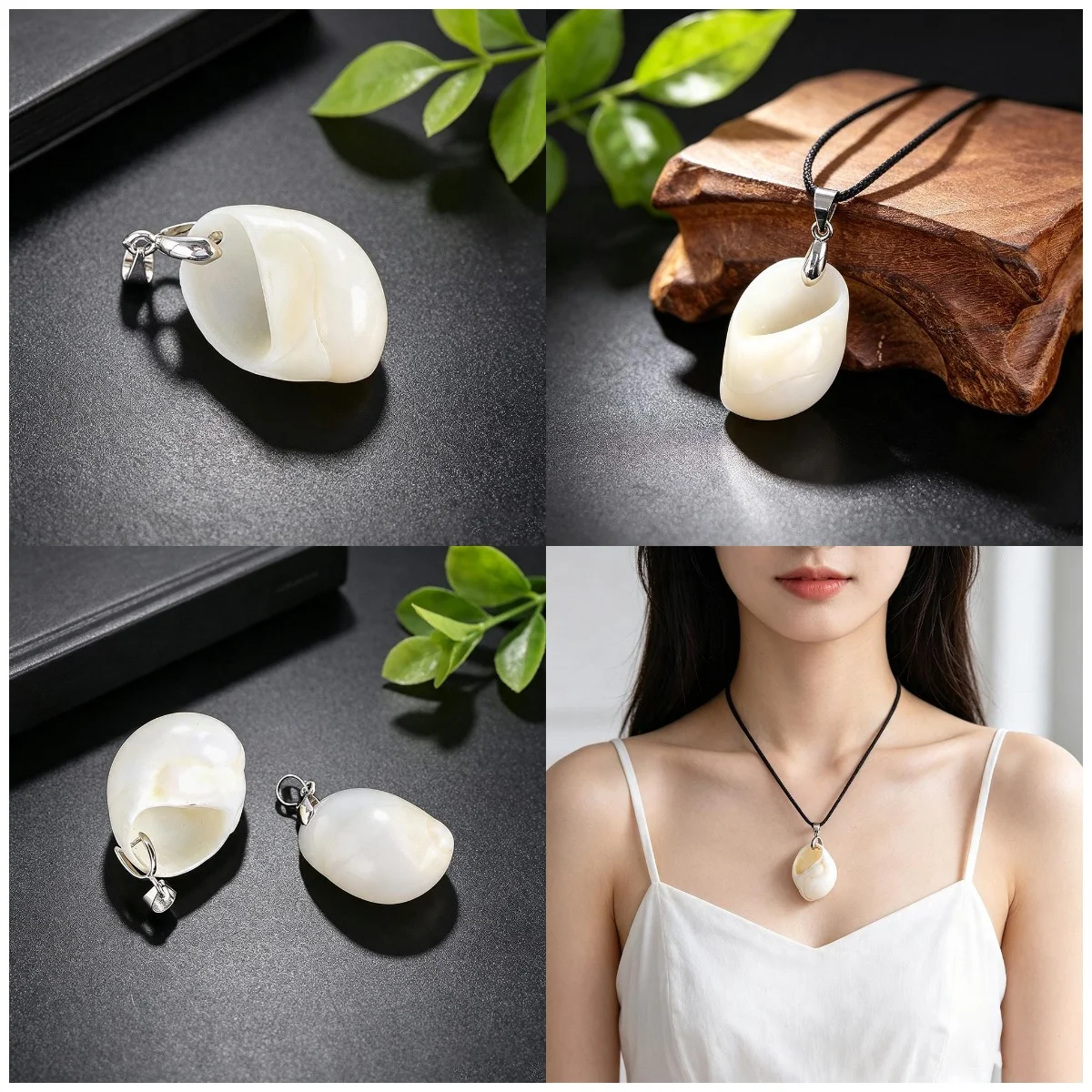 Natural Seashell Pendant Necklace Polished Cowrie Shells Silver Bail Black Cords Boho Beach Jewelry Women Men Gifts 3.3 to 3.8cm