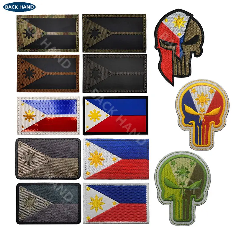 Philippine flag Patches Armband Embroidered Patch Hook & Loop Embroidery Badge Military Stripe PVC Emblem for Outdoor Gear