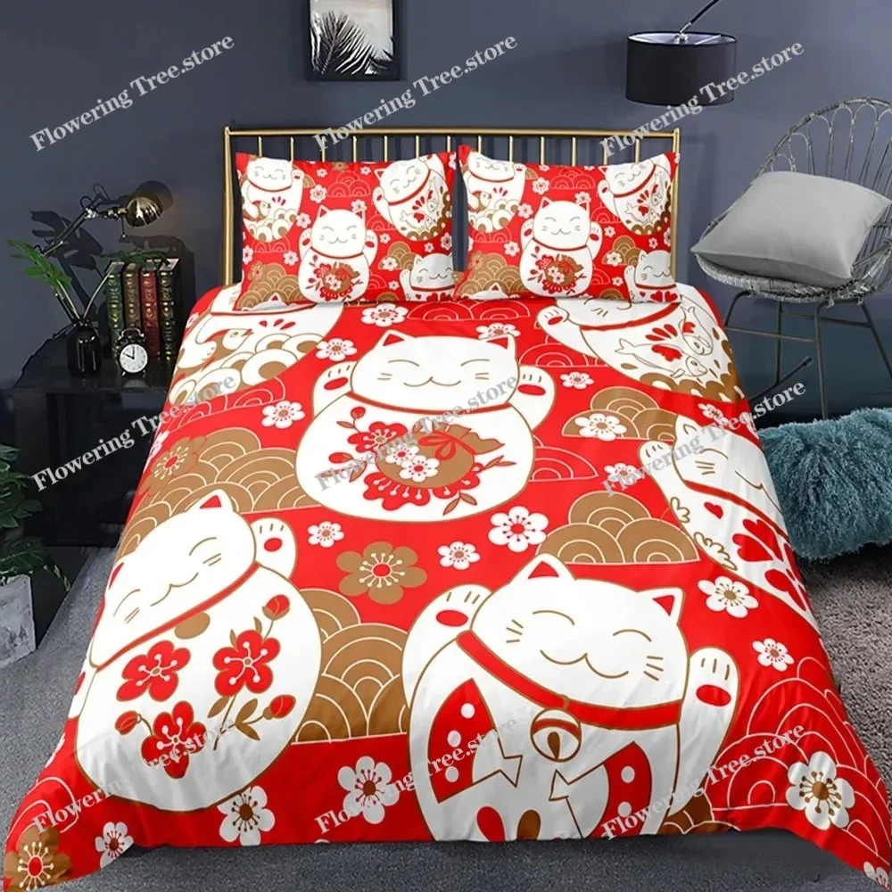 Cherry Blossoms Duvet Cover Set Japanese Style Polyester Comforter Cover King Queen Full Size for Girl Women Couple Bedding Set