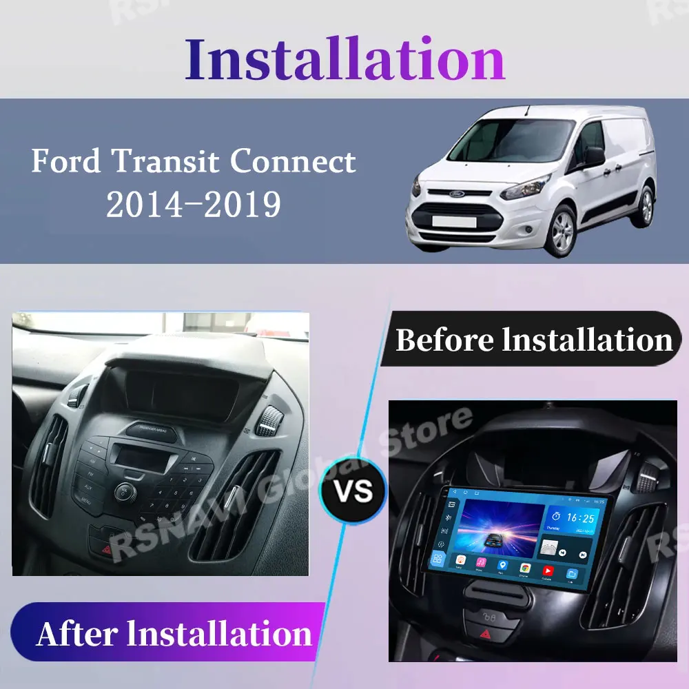 Car Radio Android 14 For Ford Transit Connect Tourneo Connect 2014 - 2019 GPS Carplay Multimedia Player Navigation Stereo DSP BT