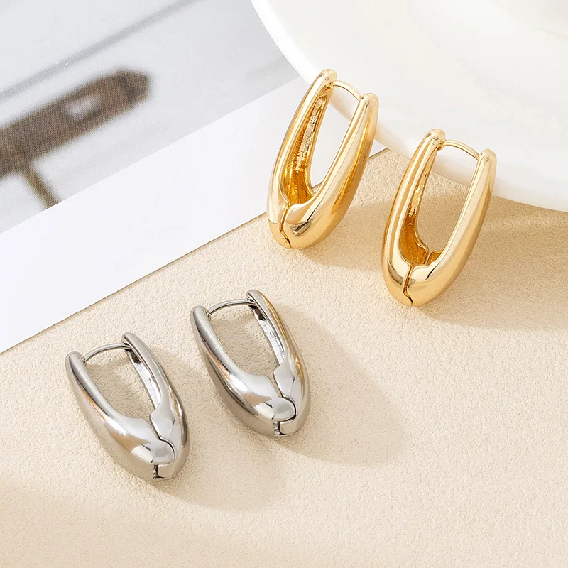 Geometric Glossy Melon Seed Earrings For Women Ear Buckles Exaggerated Holiday Party Gift Fashion Jewelry E491