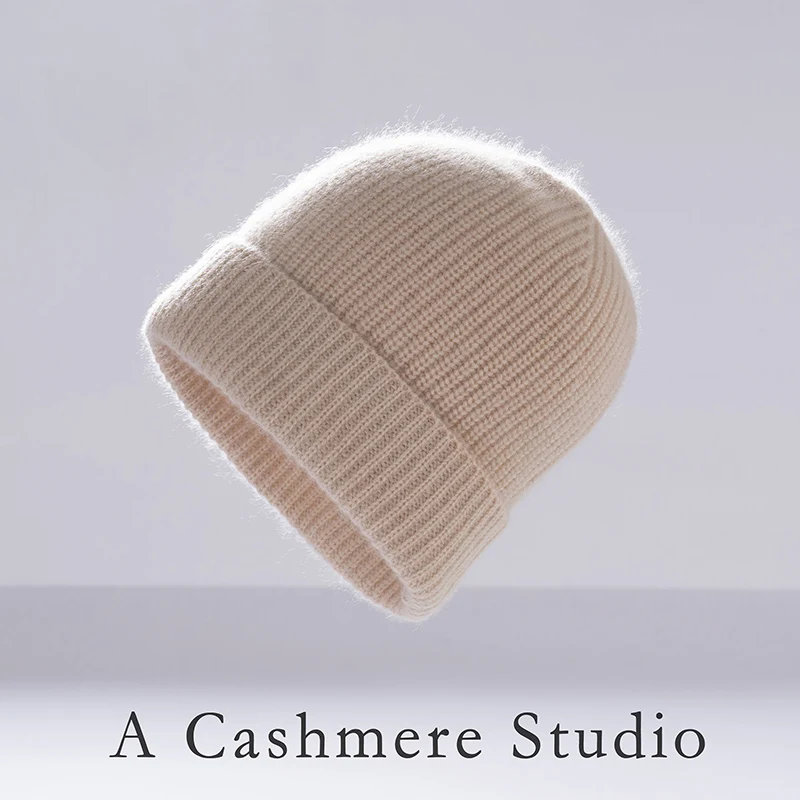 

Natural Cashmere Hat For Men and Women Winter Soft Warm Outdoor Casual Knitted Unisex Beanie Hat Autumn Solid Color Ribbed Caps