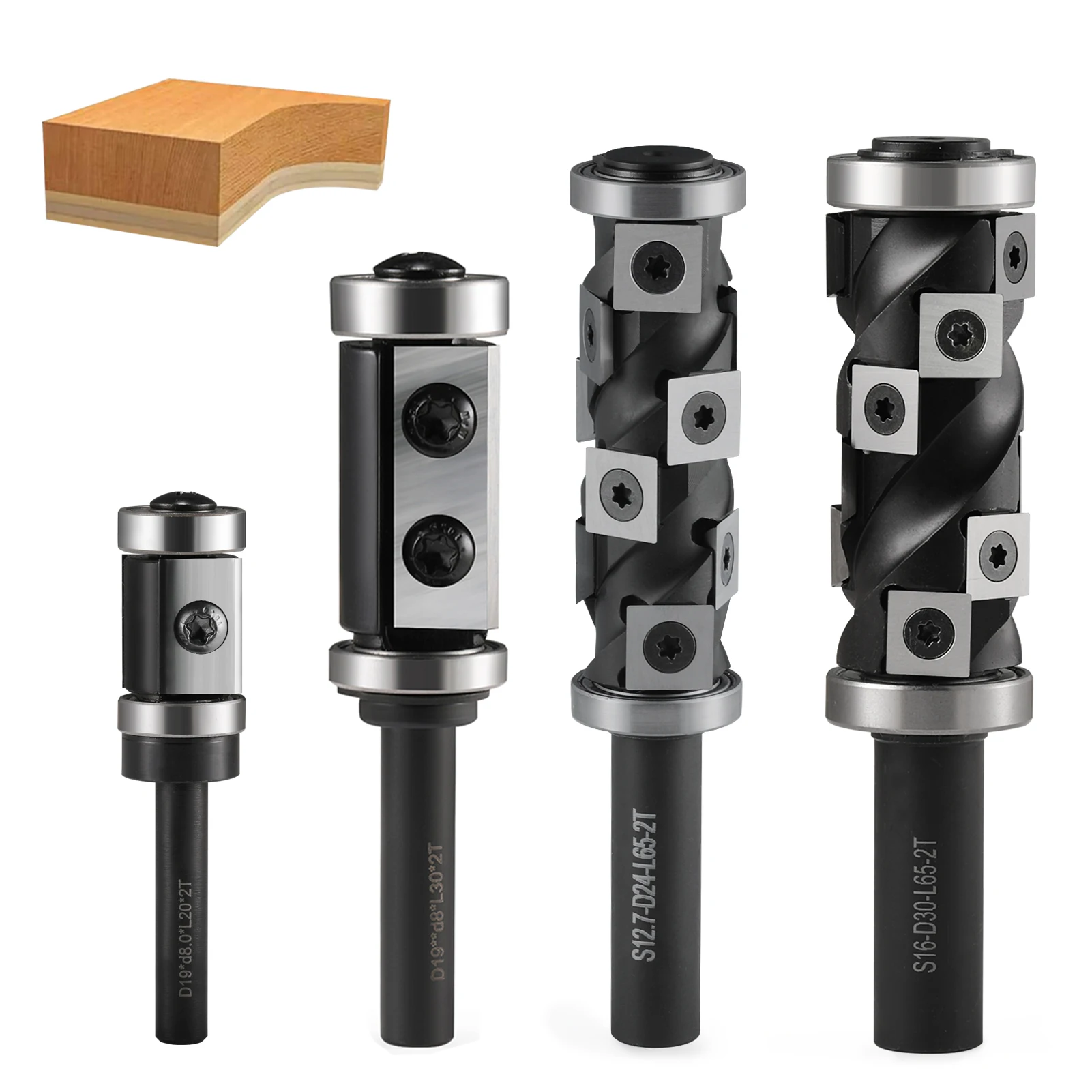 1pcs 2 Flutes Wood Trim Bit with Bearing 8mm 12mm 12.7mm Shank Insert Replaceable Blades Wood Router Bit Flush Trim Bit