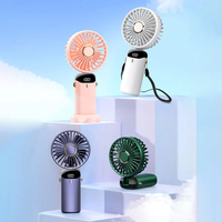 Portable Neck Hanging USB Mini Fan Foldable 5 Speed Rechargeable Handheld with Phone Stand Display Screen