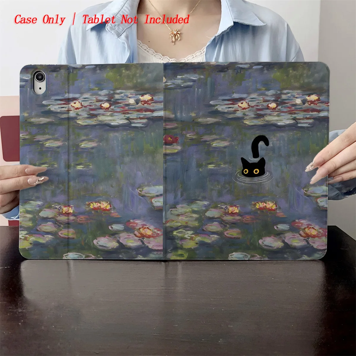 

Современный чехол для iPad с милым прудом лотоса и маленьким черным котом для Apple iPad 10,2 дюйма Pro 11 Air 4 Mini 6, прочный декоративный чехол