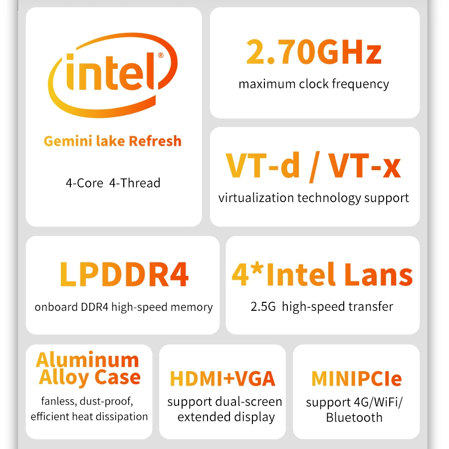 كمبيوتر مكتبي مصغر إنتل J4125 LPDDR4 2.5G Lans HDMI/VGA يعرض مزدوج بدون مروحة كمبيوتر مصغر للمكتب