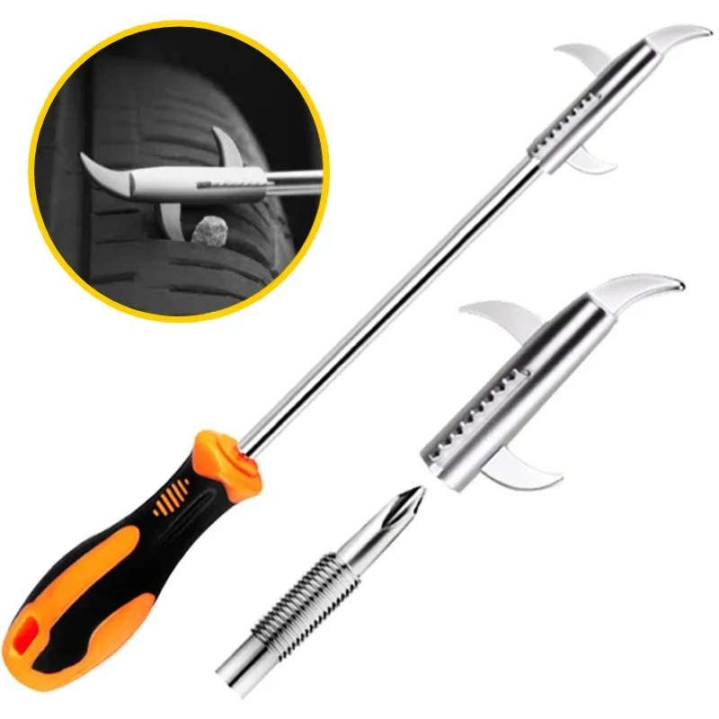 Multi-Purpose Tire Stone Removal Tool,Vehicle Tread Cleaning,Screwdriver Nut Driver Set with fungible Heads,Tire Groove Cleaner