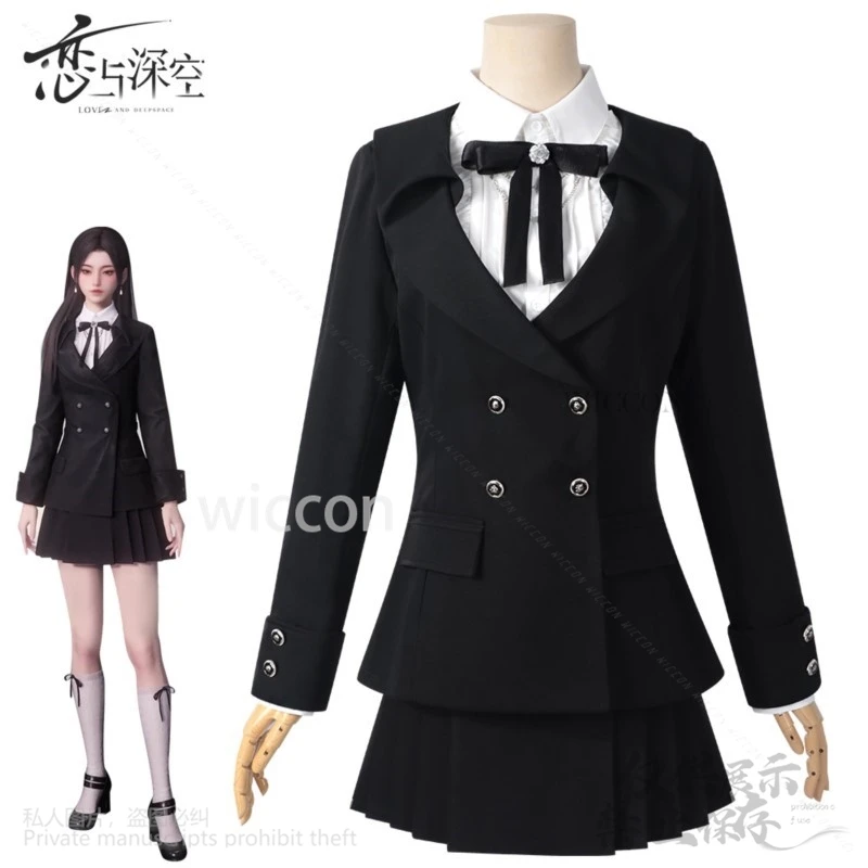 Juego de Anime amor y espacio profundo Cosplay disfraz de héroes estilo británico JK vestido de abrigo negro corbata de Lolita Jirai Kei niñas personalizadas
