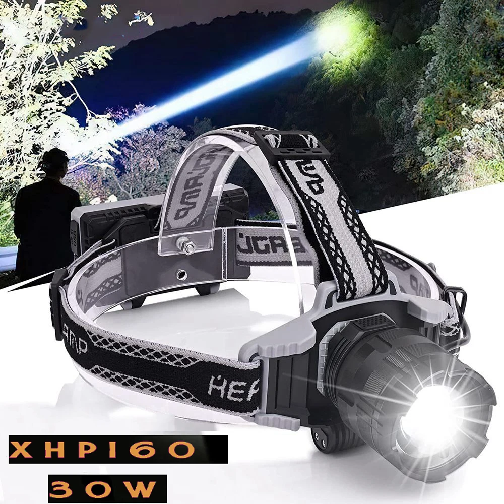 

Rechargeable Xhp160 Headlight Super Bright Zoom Head Lamp Hiking Camping Hunting Light 18650 Battery Fishing High Power Headlamp