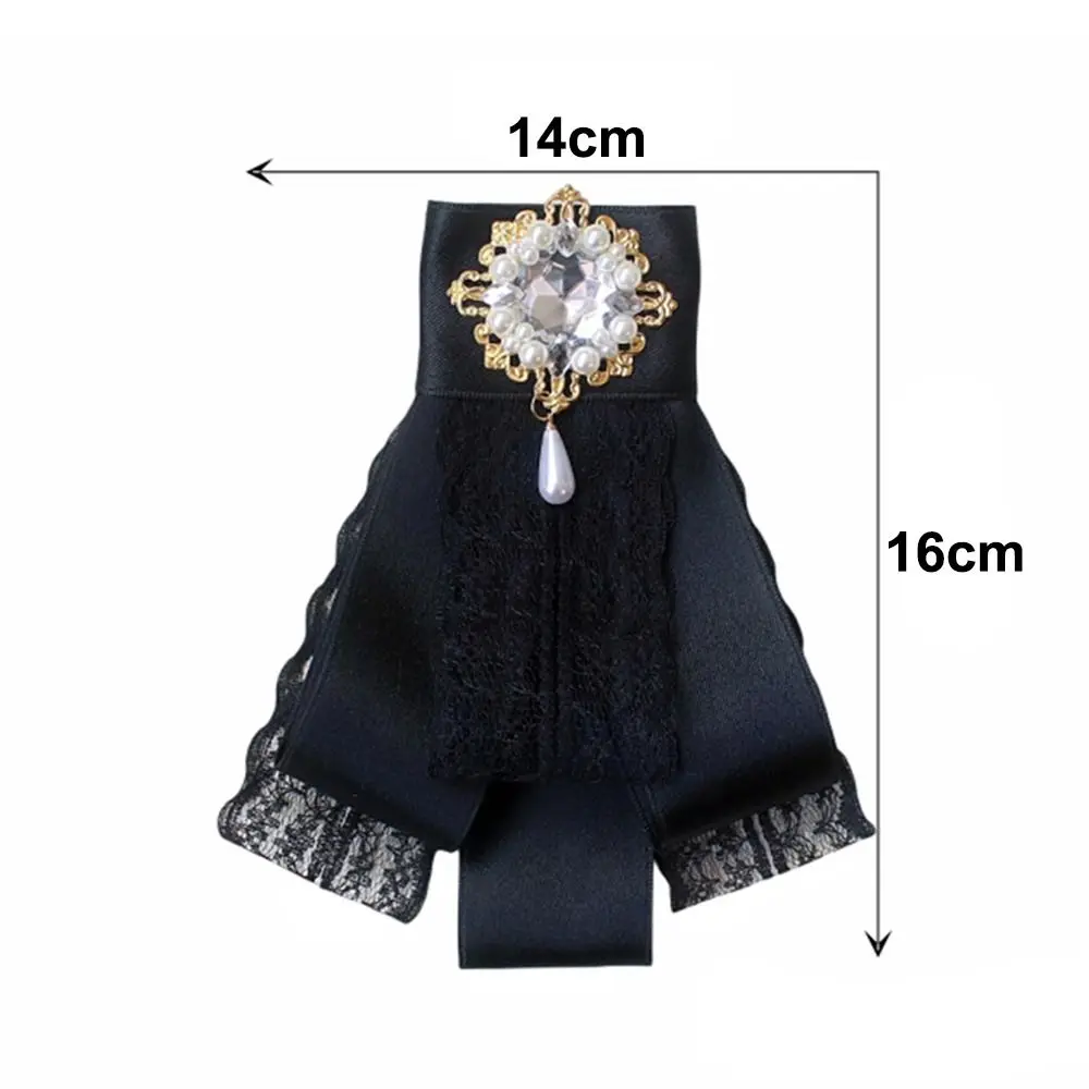 حجر الراين كريستال الشريط القوس بروش التذكاري الأسود البوليستر مجوهرات ربطة العنق خمر Cravat ربطة العنق للجناث والحداد #5