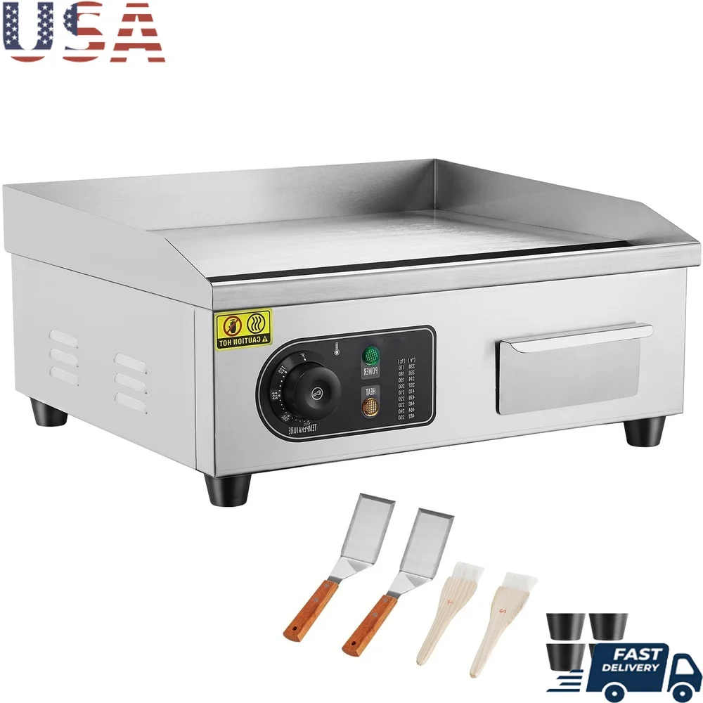 Plancha eléctrica comercial 1700W Control de temperatura de superficie de cocción plana 122 a 572 ° Parrilla de encimera con placa de hierro antiadherente F A3