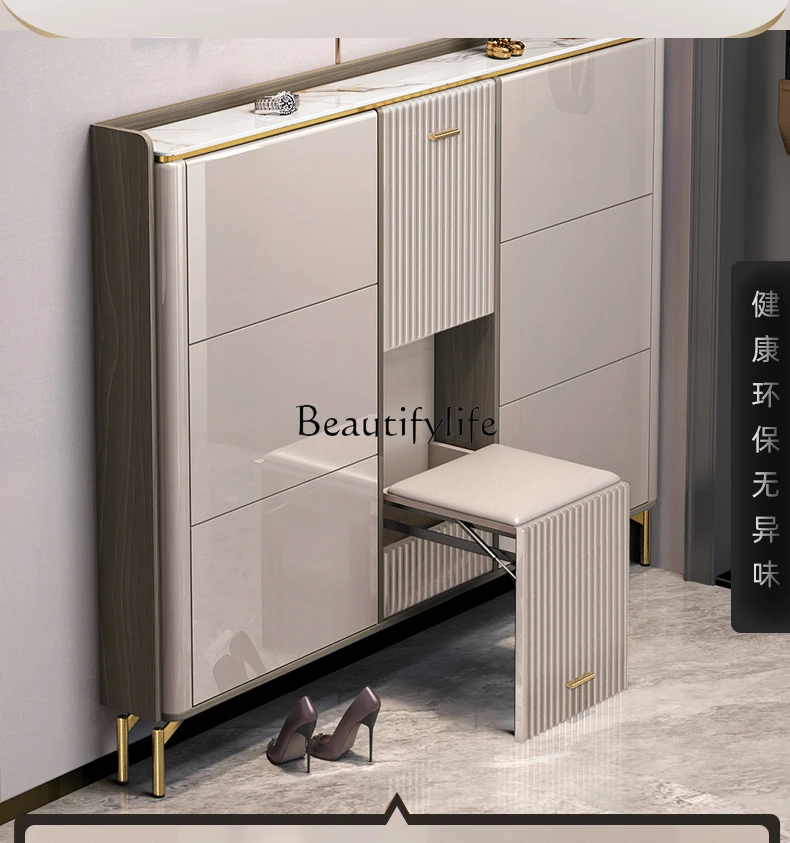 Light Luxury Stone Plate Ultra-Thin Shoe Cabinet Home Doorway Tilting Shoe Cabinet