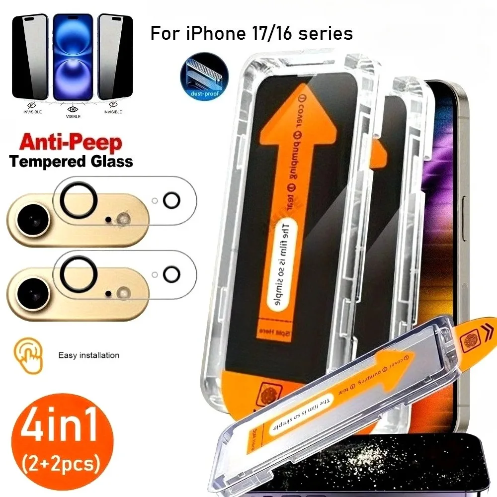 4-in-1 Anti-Spionage-Displayschutzfolie für iPhone 17 16 15 14 Pro Max 16 15 Plus Kameraobjektivglas für iPhone 13 12 11 Pro 16e 17 Air