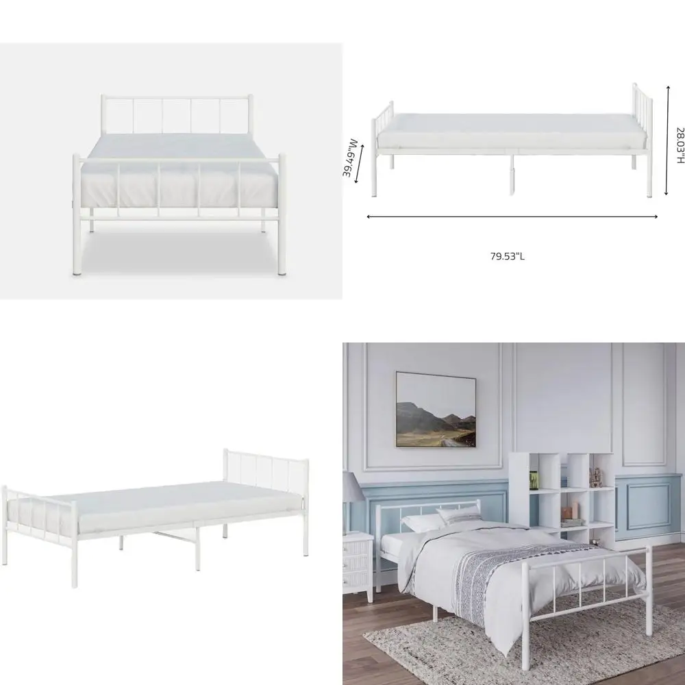 

Twin Size Metal Bed Frame for Kids, White, No Box Spring Needed