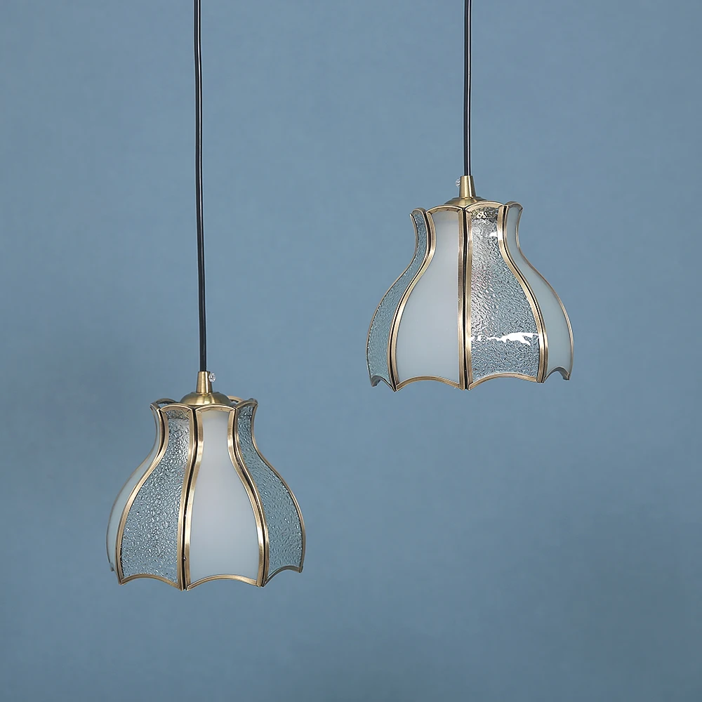 Nordic Flower Copper Pendant lamp Bedroom Dinning Living Room Glass LED Pendant Light Luminaria Kitchen Hanging lamp Fixtures