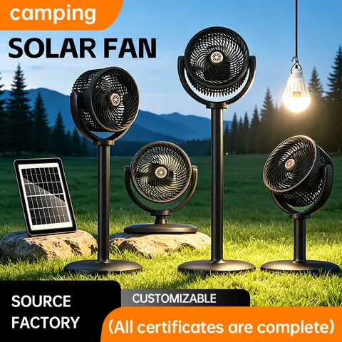 Air Turbine Circulation Floor Standing Fan 5 Gear Adjustment Adjustable Height Timing Control Solar Rechargeable for Camping