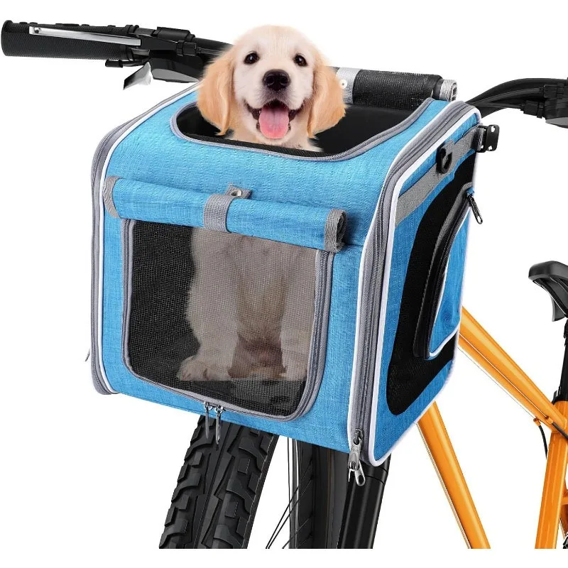 

Foldable Front-Mounted Dog Bike Basket with Zipper Closure 4-in-1 Pet Carrier (Backpack/Shoulder Bag/Car Seat)