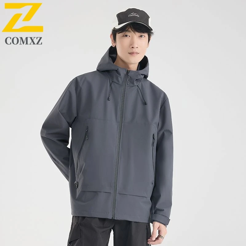

Jacket 2025 Men Autumn Softshell Attached Hood Waterproof Hiking Coat Outdoor Windbreaker Lightweight Sports Windproof Outerwear
