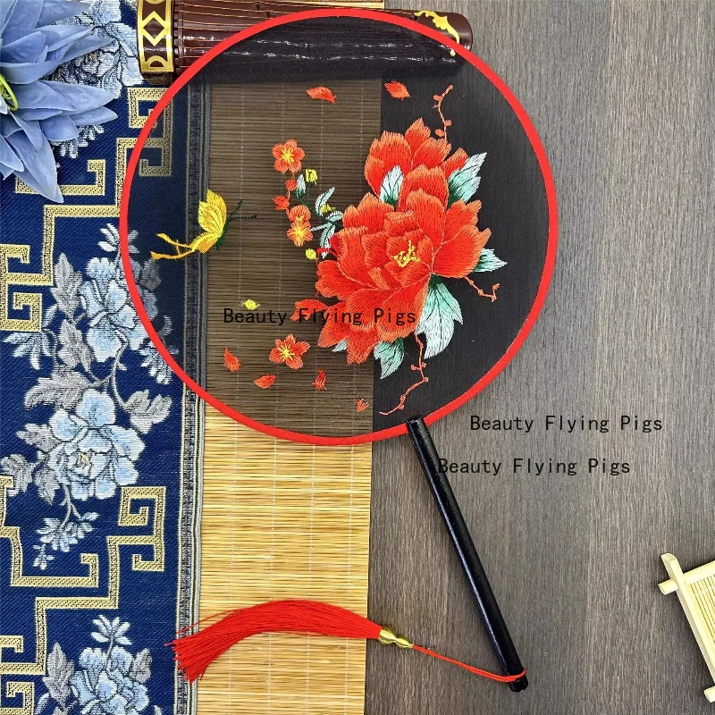 Double Sided Embroidered Decorative Fan Qipao Paired with Fan Props for Ancient Dance Chinese Handicrafts Embroidered Fan