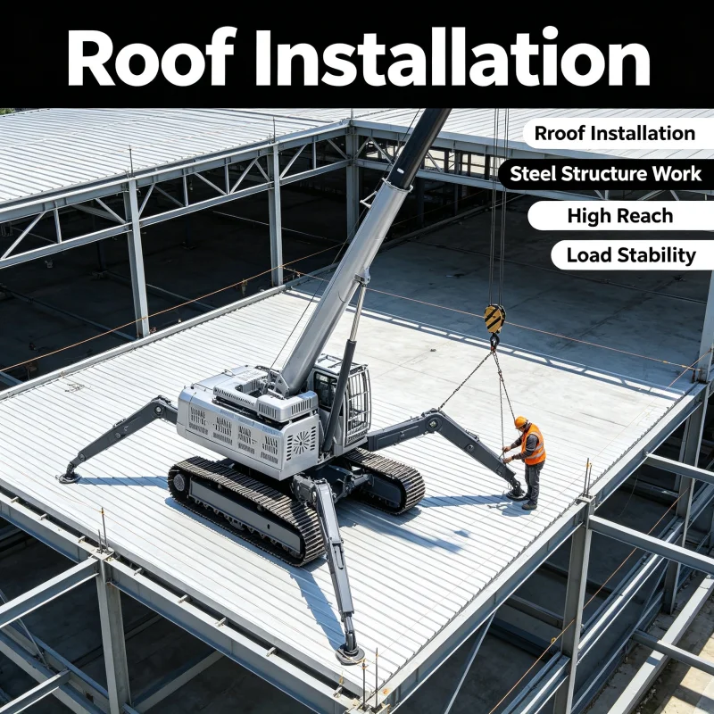 Stable 5 Ton Mobile Spider Crane Rubber Track Undercarriage For Finished Concrete Floor Structural Steel Lifting