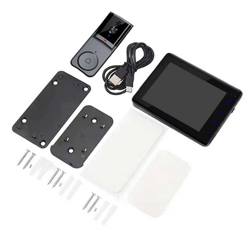 PHILE-Video Doorbell With 4.3 Inch IPS Screen 2-Way Audio 2.4Ghz Visual Intercom Recording Doorbell Camera With Antenna