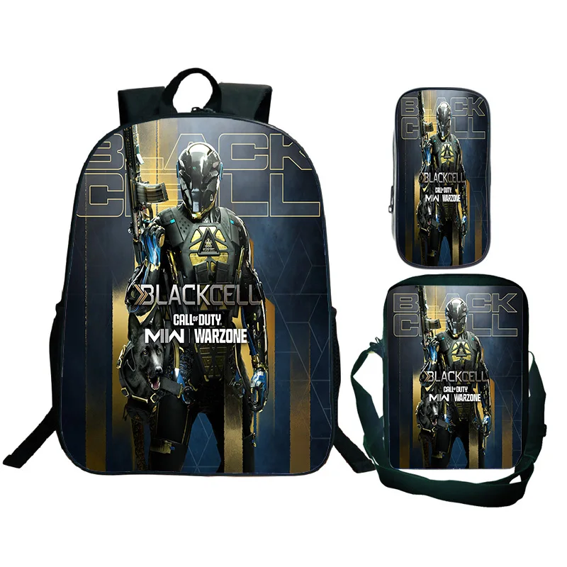 Mochila escolar 3D Call Of Duty Warzone para niños y niñas, bolso de hombro impermeable, estuche para bolígrafos, mochila de viaje, 3 unids/set