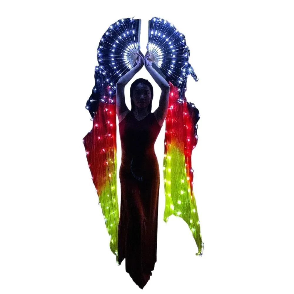 Adult LED Light up Fan Black Red Gradient Color Fan Women Party Stage Performance Props Belly Dance Accessories Right  Left Hand