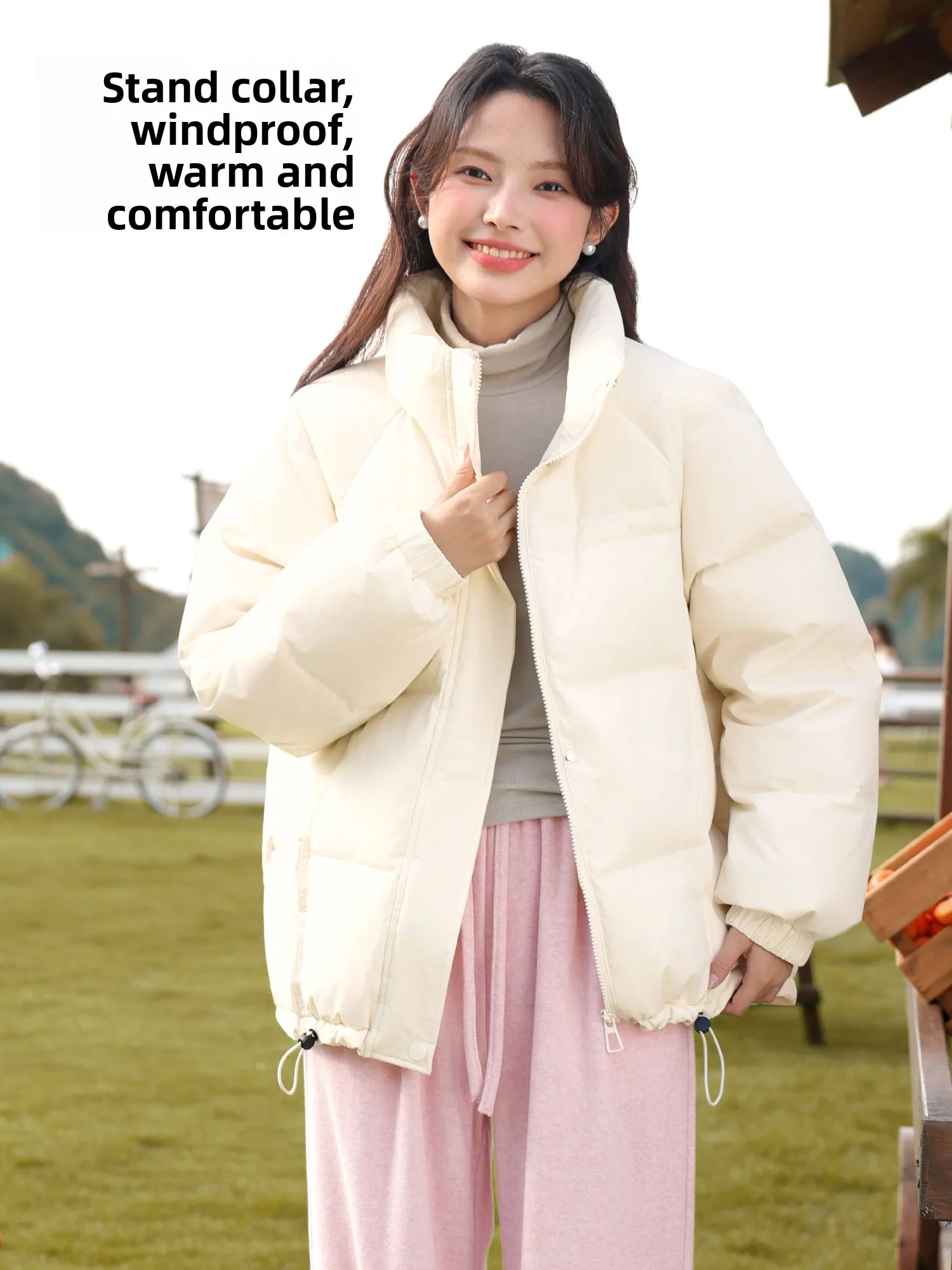 Bal Women's ort Puffer Jaet White Du down Bread Sle الوقوف طوق الشتاء الكورية تصميم بسيط تخفيف Faion
