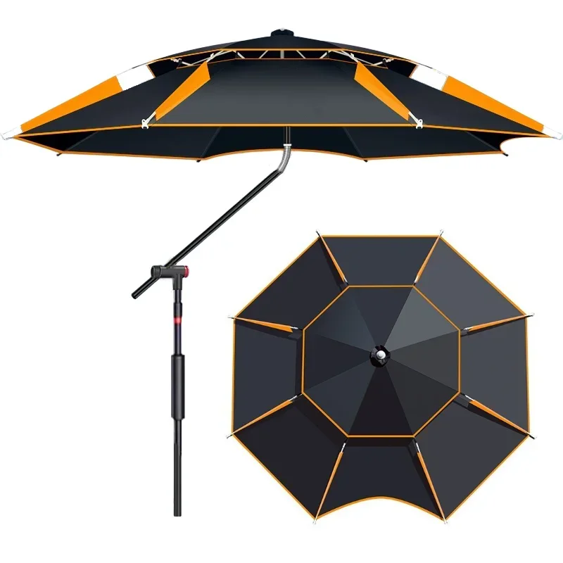 2.0-2.6M Parasol Fishing Umbrella Dual 360 ° Adjustable Fishing Umbrella  Double Layer Waterproof Anti UV Quality Large Parasol