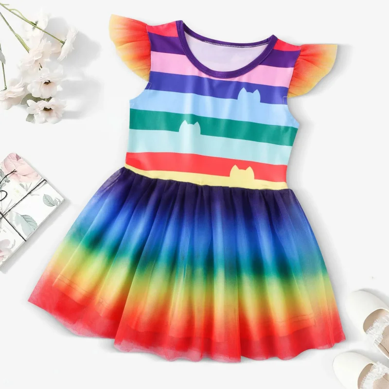 Crianças gabby casa de bonecas conjuntos roupas meninas gabby gatos cosplay traje de halloween arco-íris rendas vestido de princesa primavera outono roupas