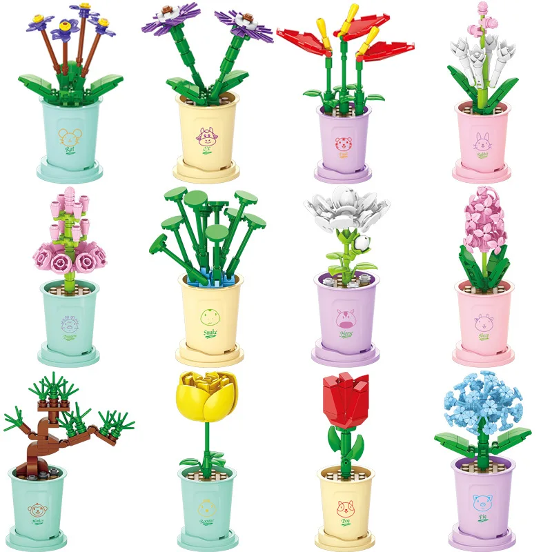 Hot Moc Blumen DIY Topfpflanzen Mikro landschaften Mini Kunst Bausteine setzt Modell Puppen Ziegel Mädchen Spielzeug Geschenke