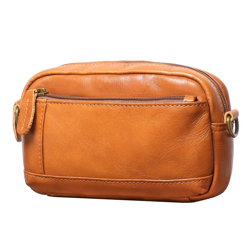 Bolsa de ombro de couro genuíno masculina, elegante, multifunções e cinto